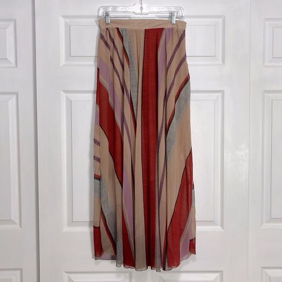 H&M Accordion Pleated Multicolored Striped Chiffon High Waist Maxi Skirt Size 10 - Picture 10 of 10